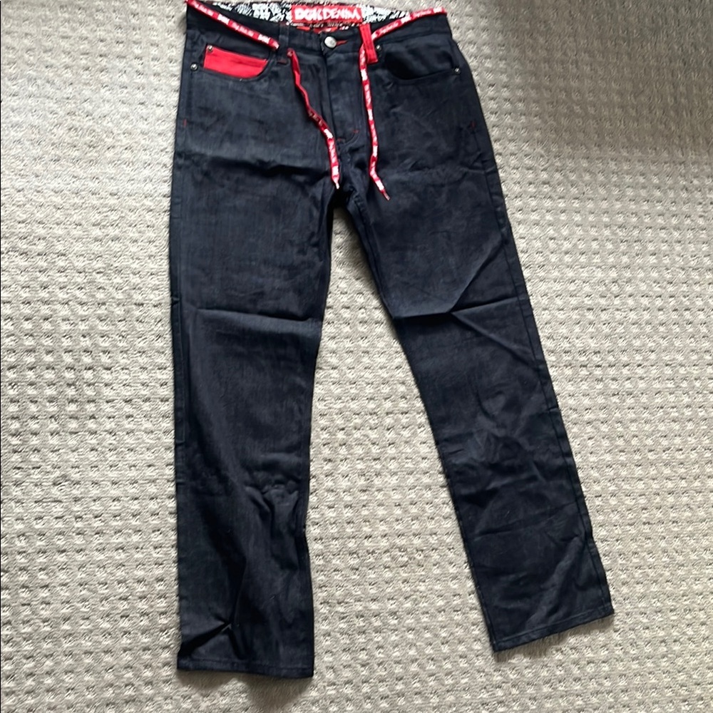 Black and Red Jeans with Logo Waistband